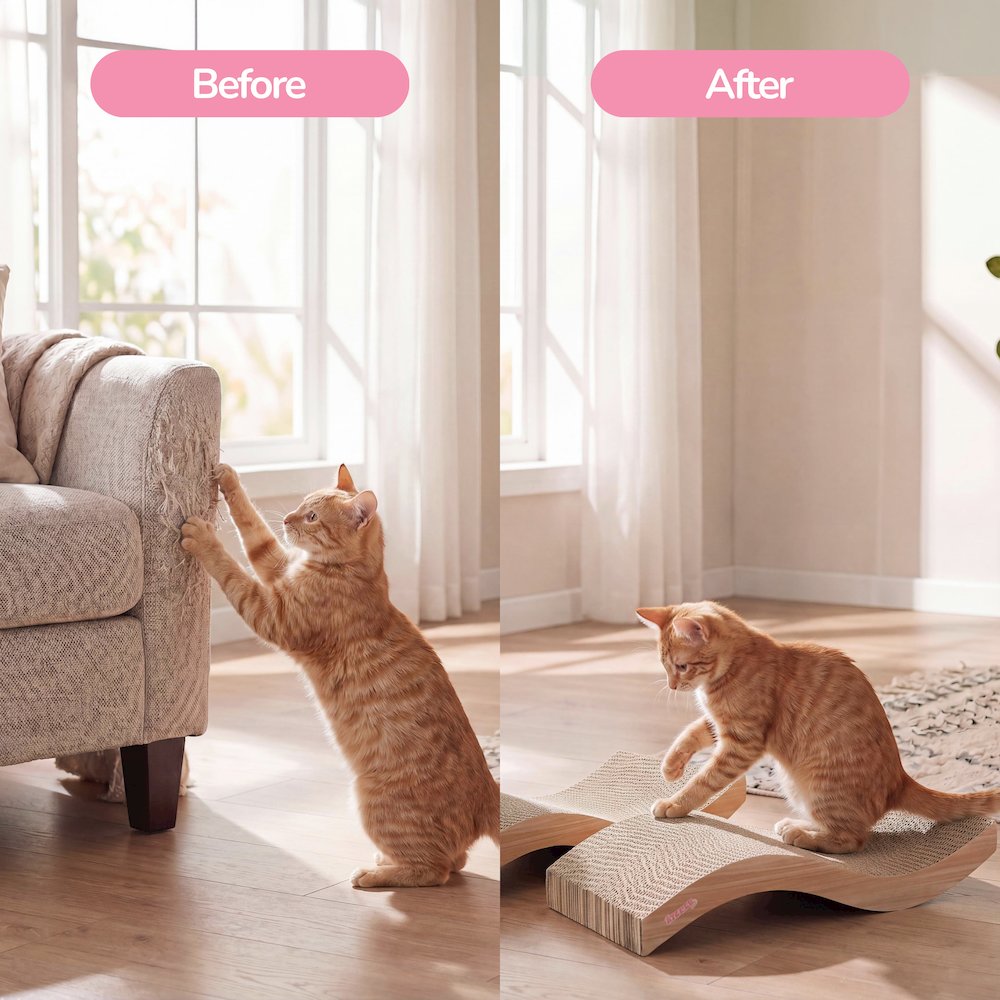 Atlas 17.5" Wave Reversible Cardboard Cat Scratcher, Honey Oat (2 Pack)