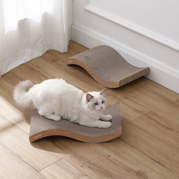 Atlas 17.5" Wave Reversible Cardboard Cat Scratcher, Honey Oat (2 Pack)