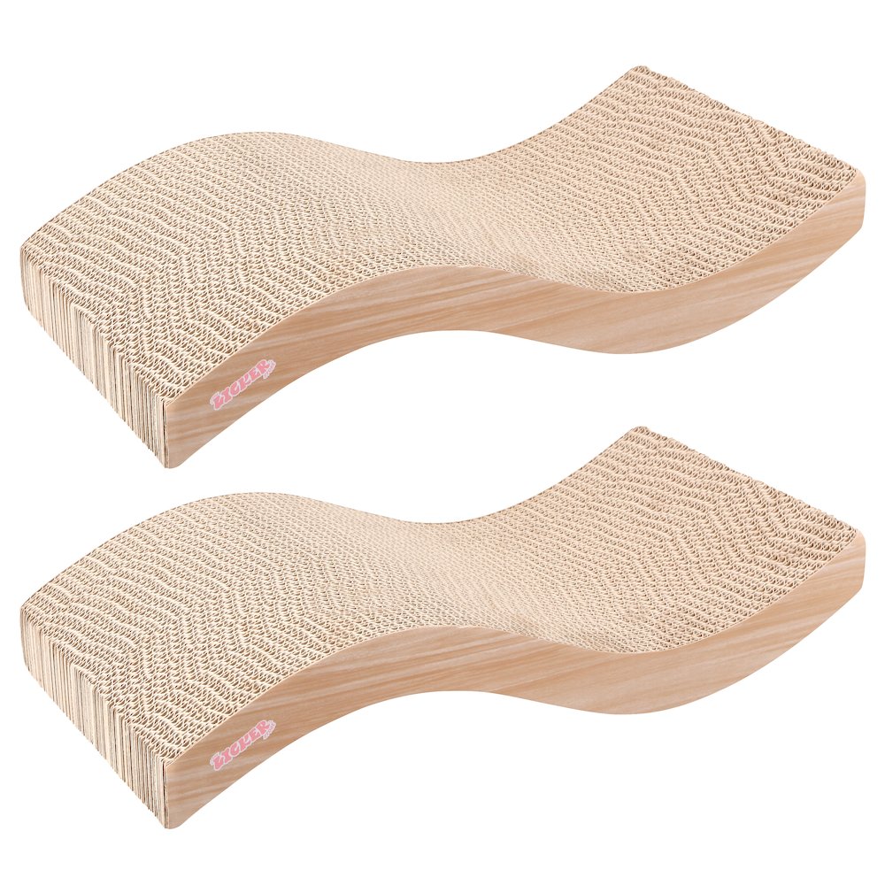 Atlas 17.5" Wave Reversible Cardboard Cat Scratcher, Honey Oat (2 Pack)
