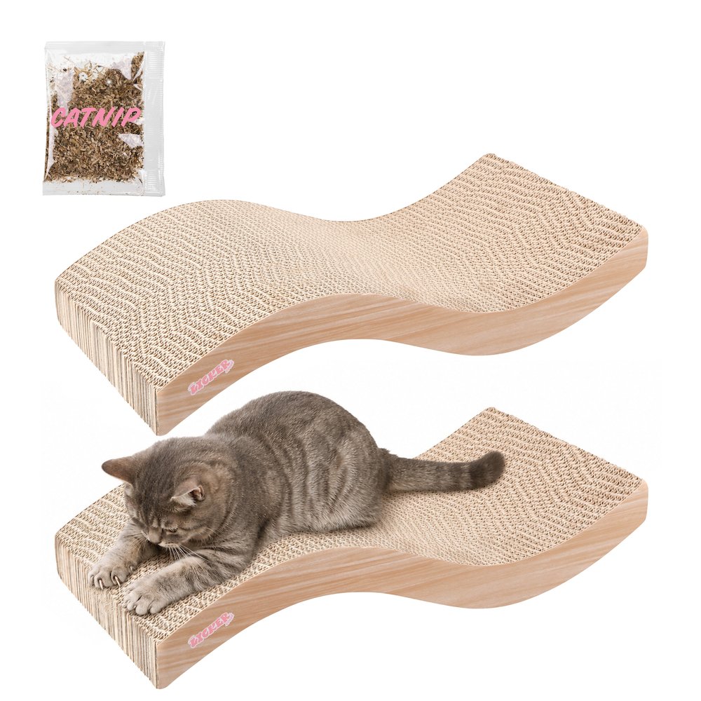 Atlas 17.5" Wave Reversible Cardboard Cat Scratcher, Honey Oat (2 Pack)