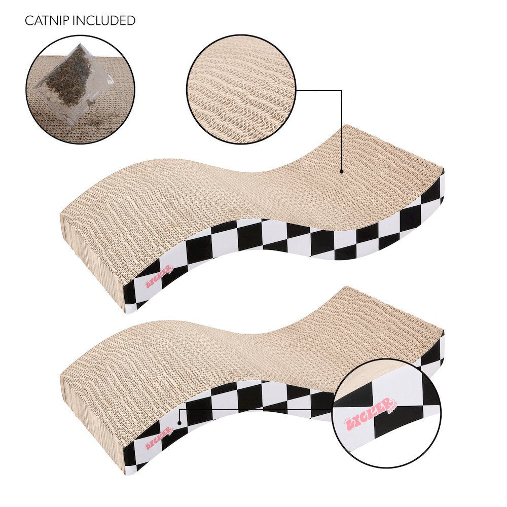 Atlas 17.5" Wave Reversible Cardboard Cat Scratcher, Black Checker (2 Pack)