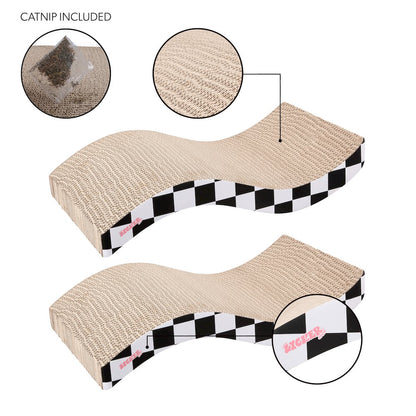 Atlas 17.5" Wave Reversible Cardboard Cat Scratcher, Black Checker (2 Pack)