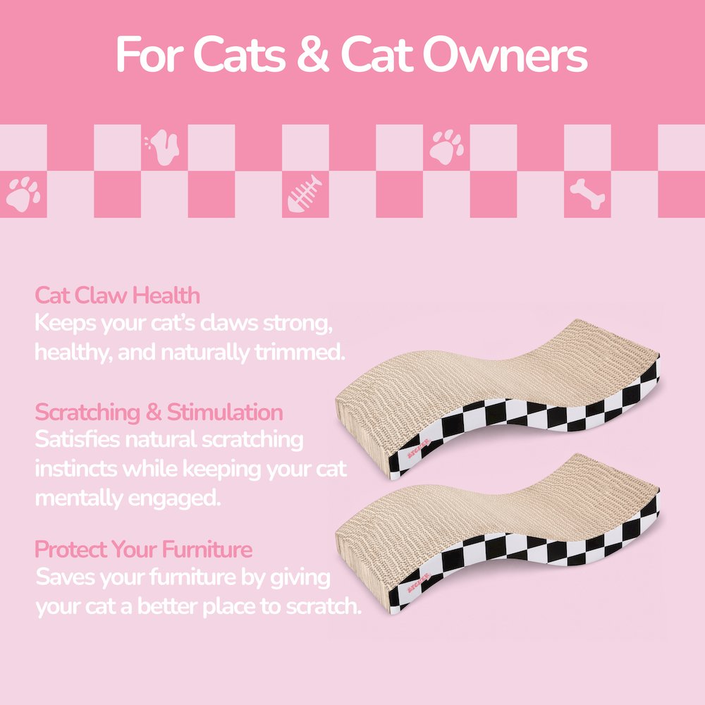 Atlas 17.5" Wave Reversible Cardboard Cat Scratcher, Black Checker (2 Pack)