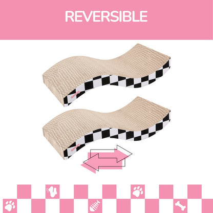 Atlas 17.5" Wave Reversible Cardboard Cat Scratcher, Black Checker (2 Pack)