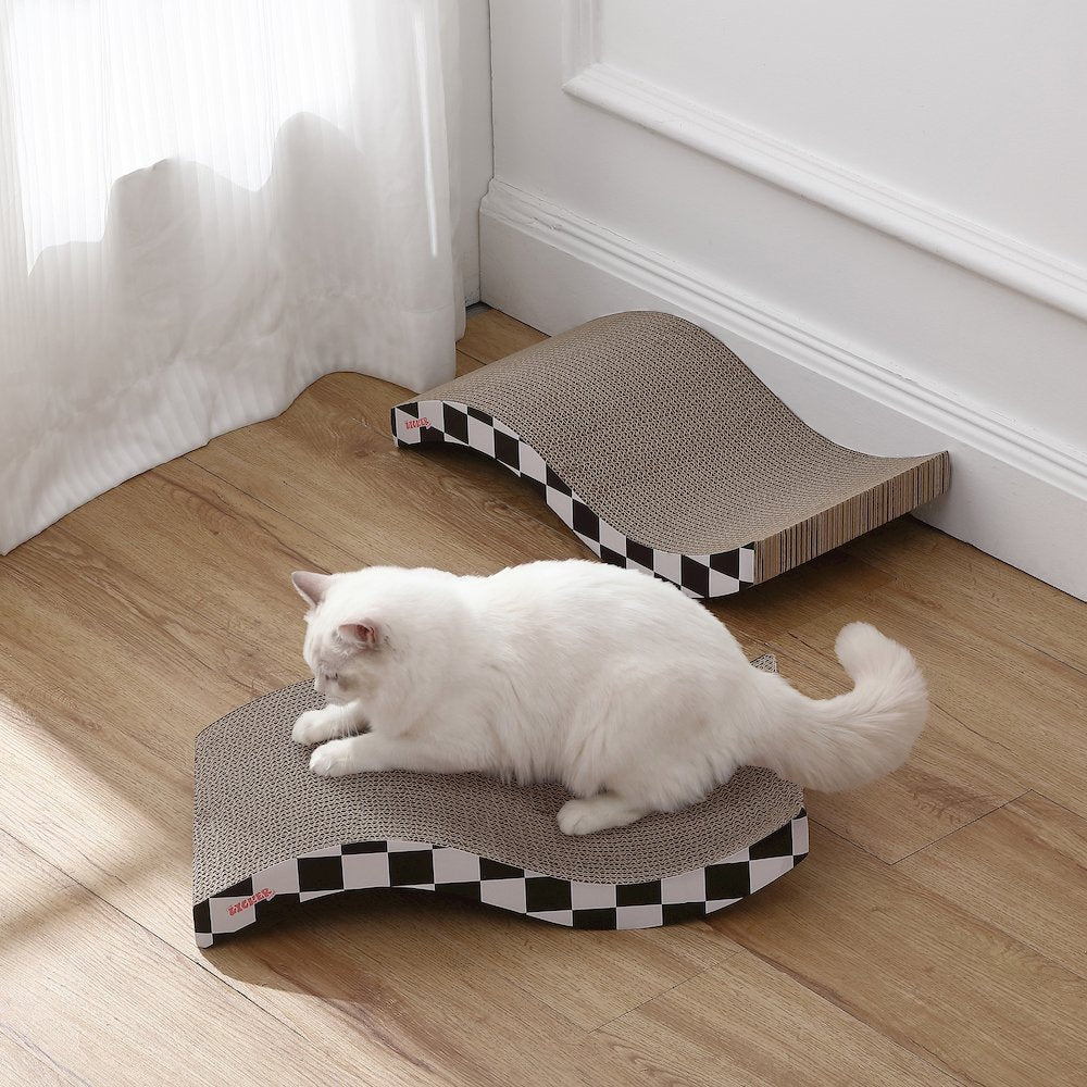 Atlas 17.5" Wave Reversible Cardboard Cat Scratcher, Black Checker (2 Pack)