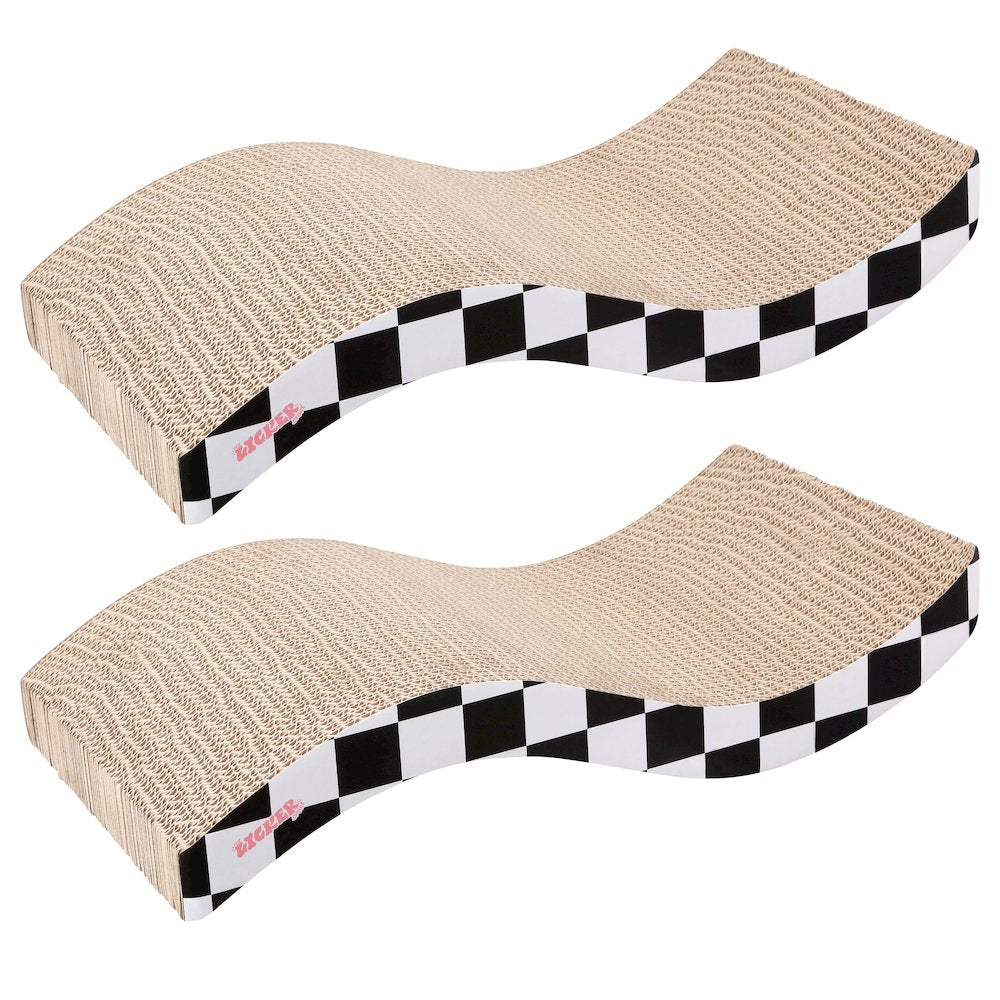 Atlas 17.5" Wave Reversible Cardboard Cat Scratcher, Black Checker (2 Pack)