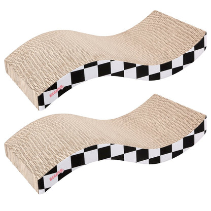 Atlas 17.5" Wave Reversible Cardboard Cat Scratcher, Black Checker (2 Pack)