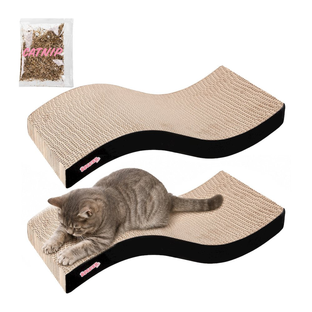 Atlas 17.5" Wave Reversible Cardboard Cat Scratcher, Black (2 Pack)