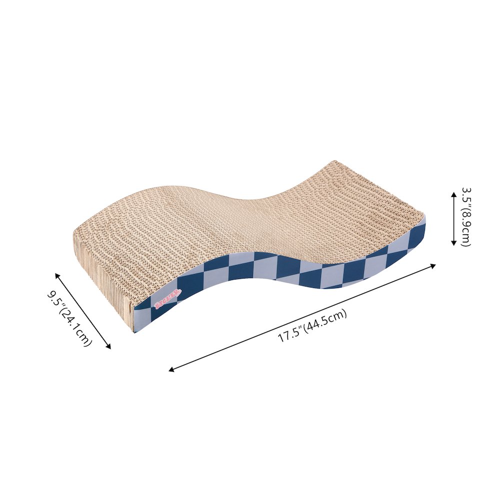 Atlas 17.5" Wave Reversible Cardboard Cat Scratcher, Navy Checker (2 Pack)