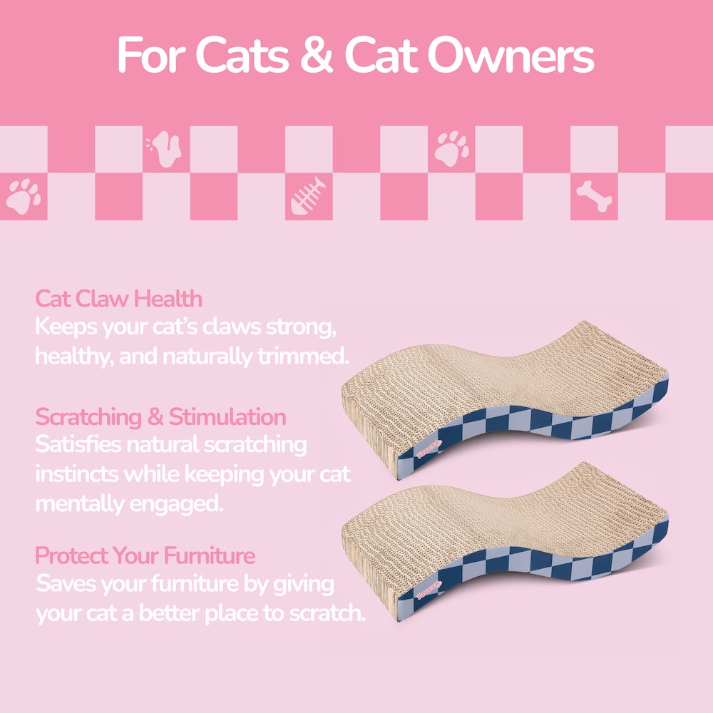 Atlas 17.5" Wave Reversible Cardboard Cat Scratcher, Navy Checker (2 Pack)