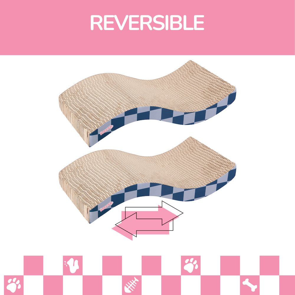 Atlas 17.5" Wave Reversible Cardboard Cat Scratcher, Navy Checker (2 Pack)