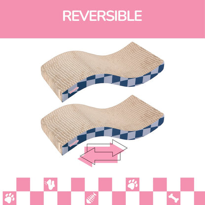 Atlas 17.5" Wave Reversible Cardboard Cat Scratcher, Navy Checker (2 Pack)