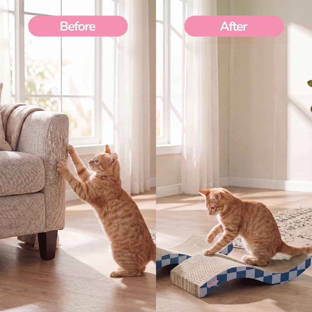 Atlas 17.5" Wave Reversible Cardboard Cat Scratcher, Navy Checker (2 Pack)