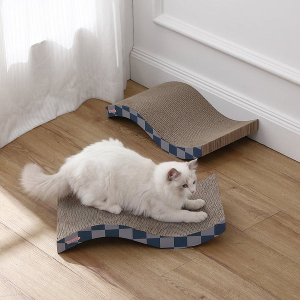 Atlas 17.5" Wave Reversible Cardboard Cat Scratcher, Navy Checker (2 Pack)