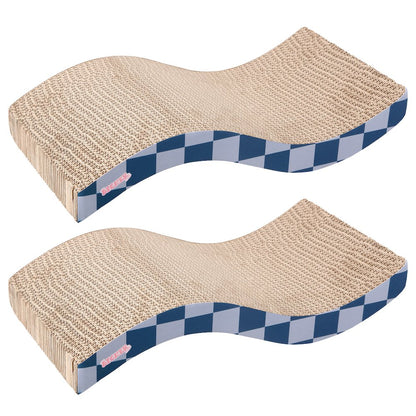 Atlas 17.5" Wave Reversible Cardboard Cat Scratcher, Navy Checker (2 Pack)