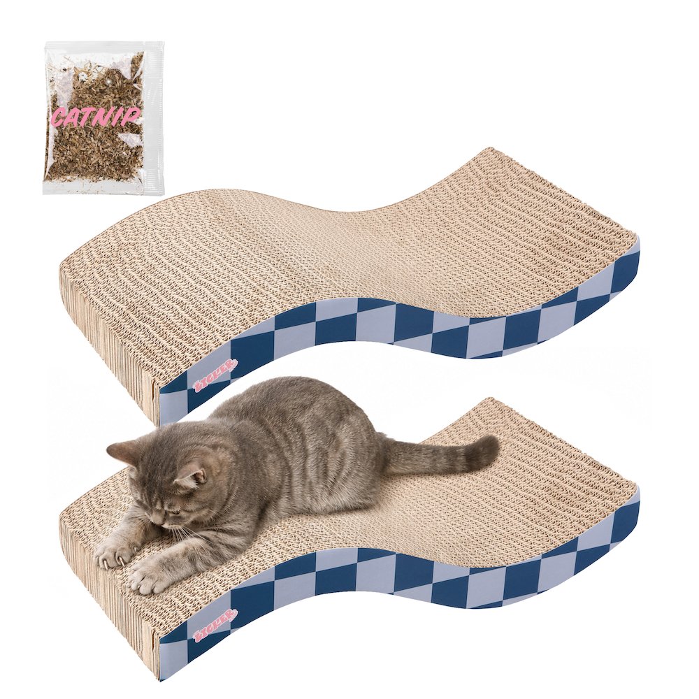 Atlas 17.5" Wave Reversible Cardboard Cat Scratcher, Navy Checker (2 Pack)