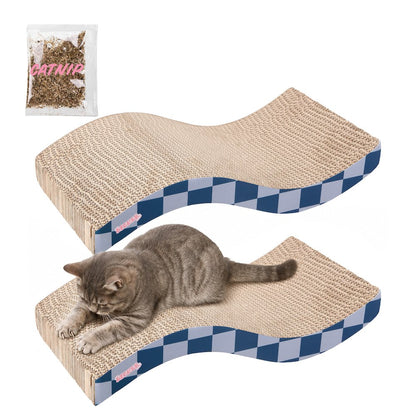 Atlas 17.5" Wave Reversible Cardboard Cat Scratcher, Navy Checker (2 Pack)