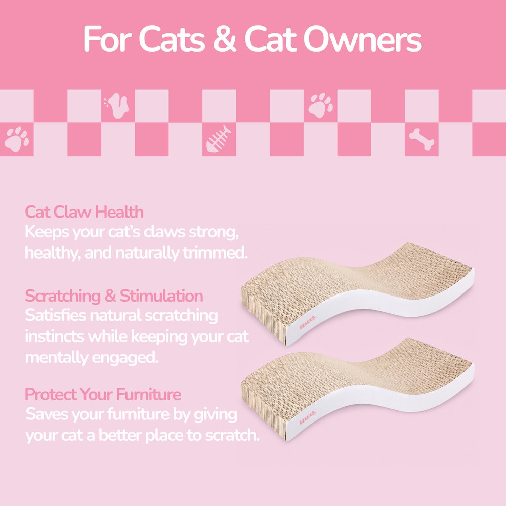 Atlas 17.5" Wave Reversible Cardboard Cat Scratcher, White (2 Pack)