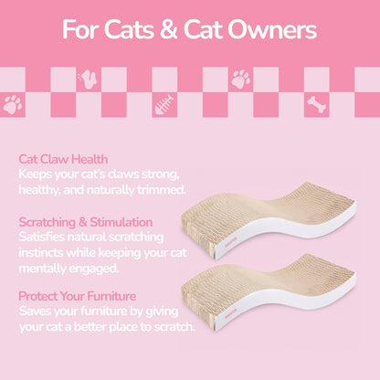 Atlas 17.5" Wave Reversible Cardboard Cat Scratcher, White (2 Pack)