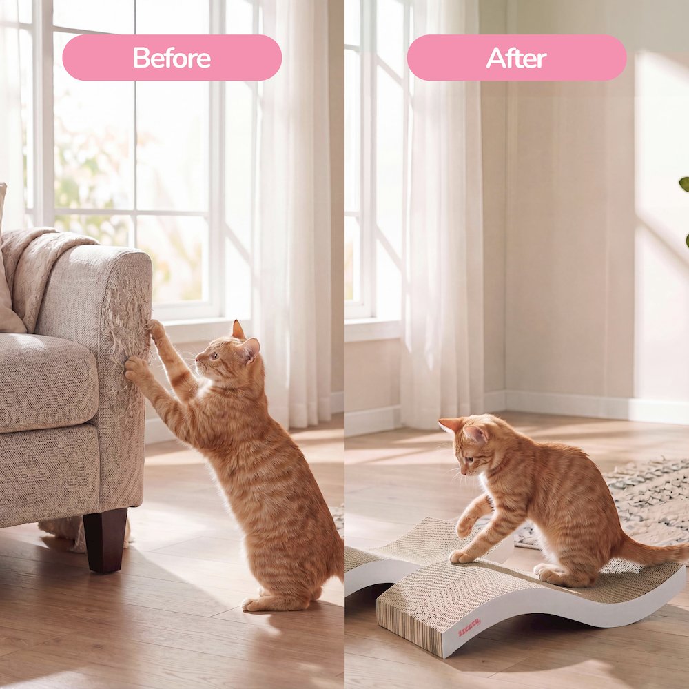 Atlas 17.5" Wave Reversible Cardboard Cat Scratcher, White (2 Pack)