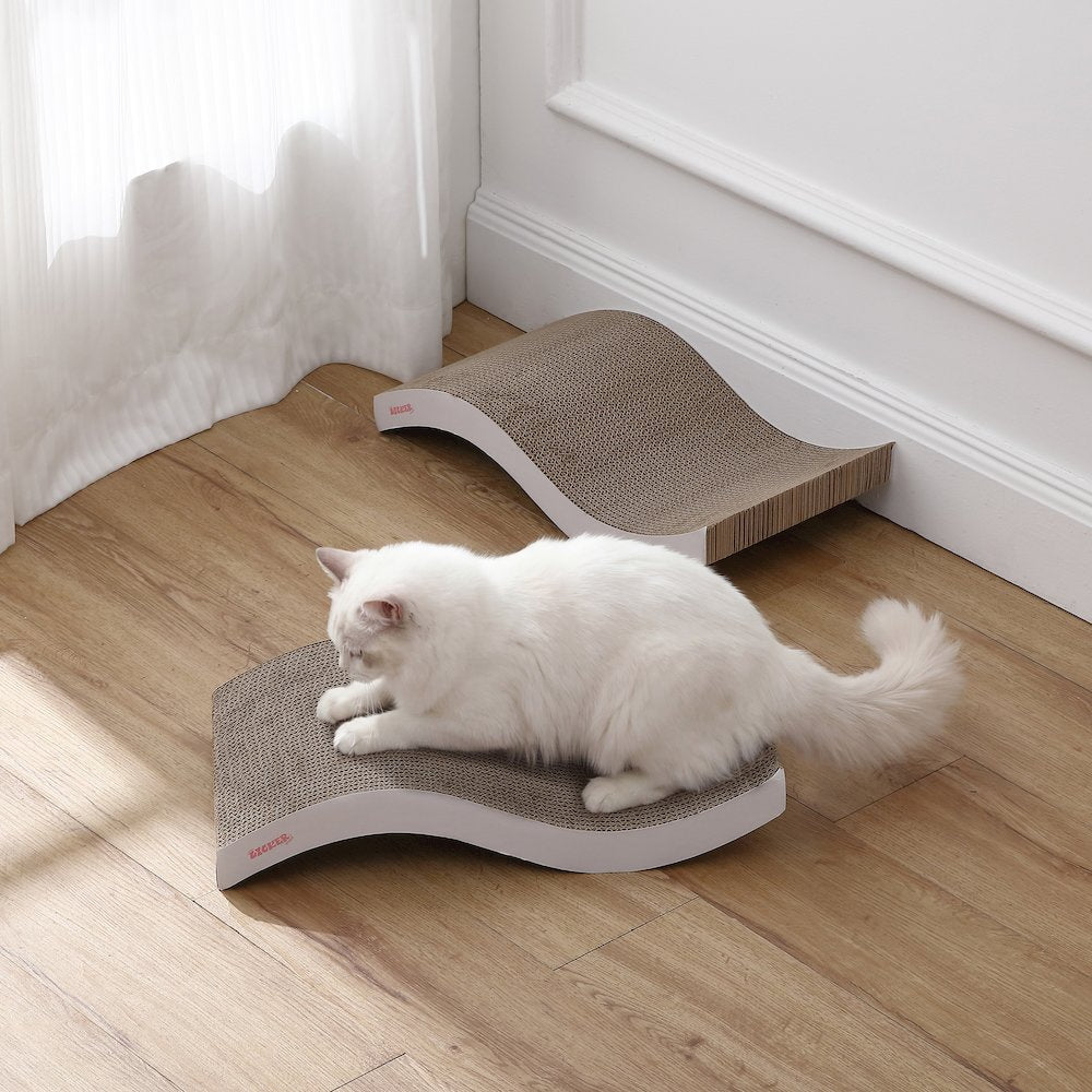 Atlas 17.5" Wave Reversible Cardboard Cat Scratcher, White (2 Pack)
