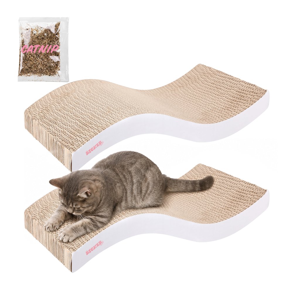 Atlas 17.5" Wave Reversible Cardboard Cat Scratcher, White (2 Pack)