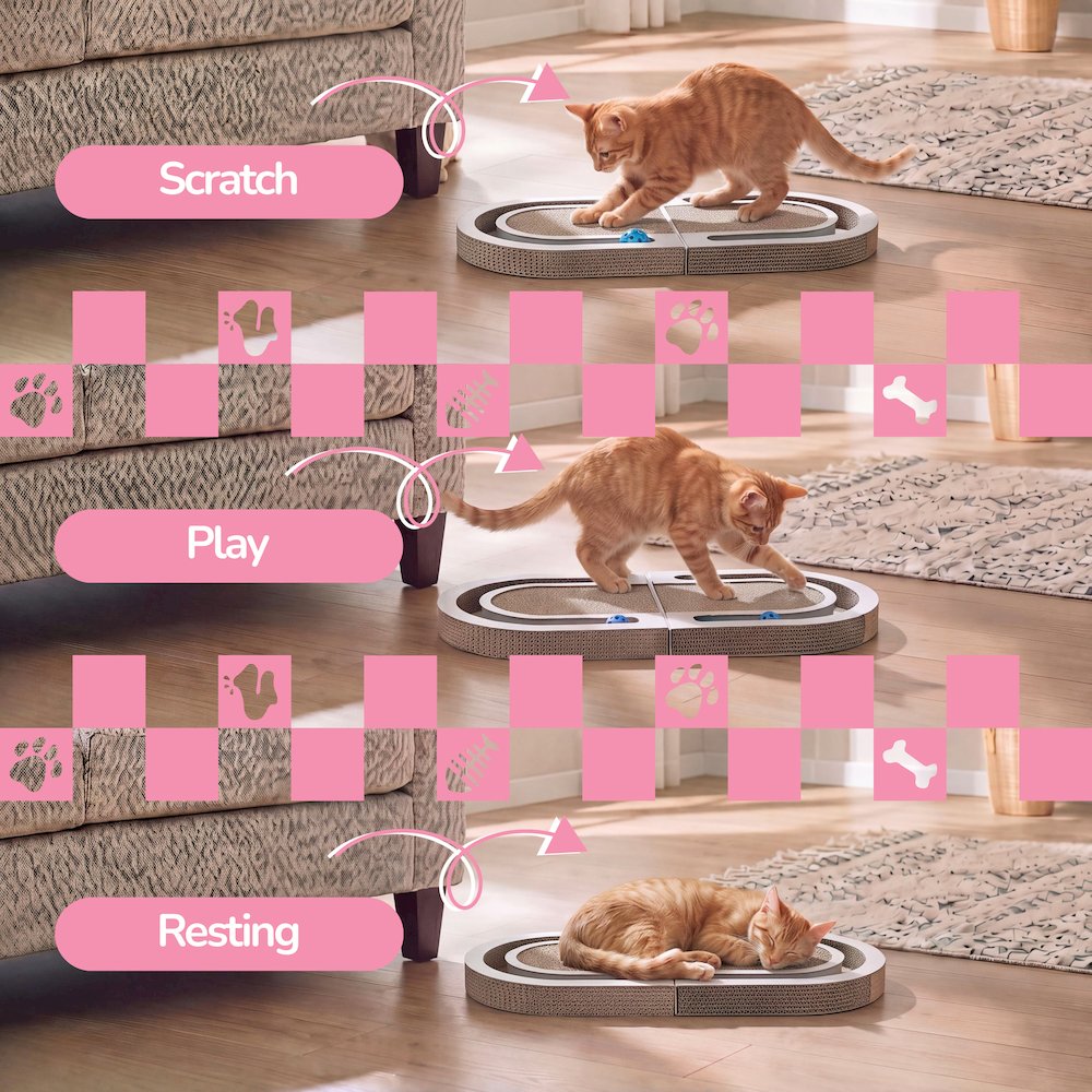 Balla 26” Cardboard Cat Scratcher Lounge Pad with Ball, Almond