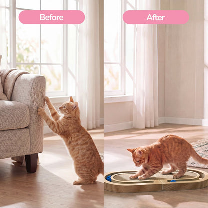 Balla 26” Cardboard Cat Scratcher Lounge Pad with Ball, Almond