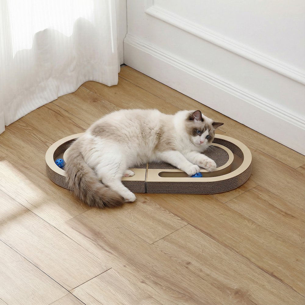 Balla 26” Cardboard Cat Scratcher Lounge Pad with Ball, Almond