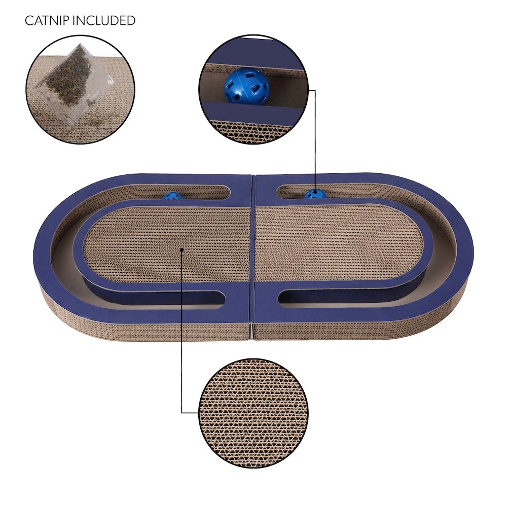 Balla 26” Cardboard Cat Scratcher Lounge Pad with Ball, Navy