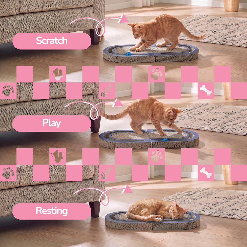 Balla 26” Cardboard Cat Scratcher Lounge Pad with Ball, Navy