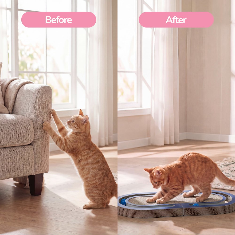Balla 26” Cardboard Cat Scratcher Lounge Pad with Ball, Navy