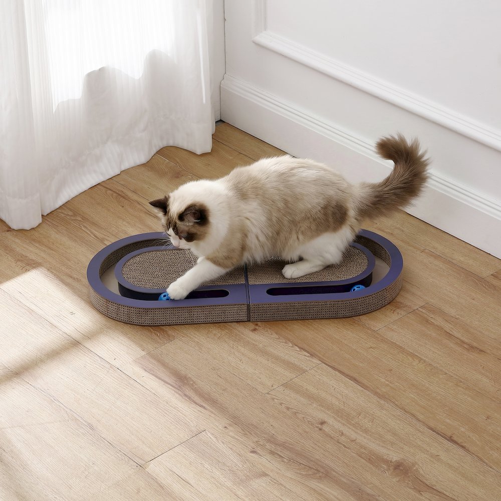 Balla 26” Cardboard Cat Scratcher Lounge Pad with Ball, Navy