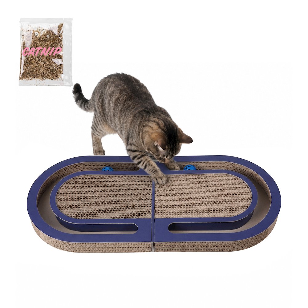 Balla 26” Cardboard Cat Scratcher Lounge Pad with Ball, Navy