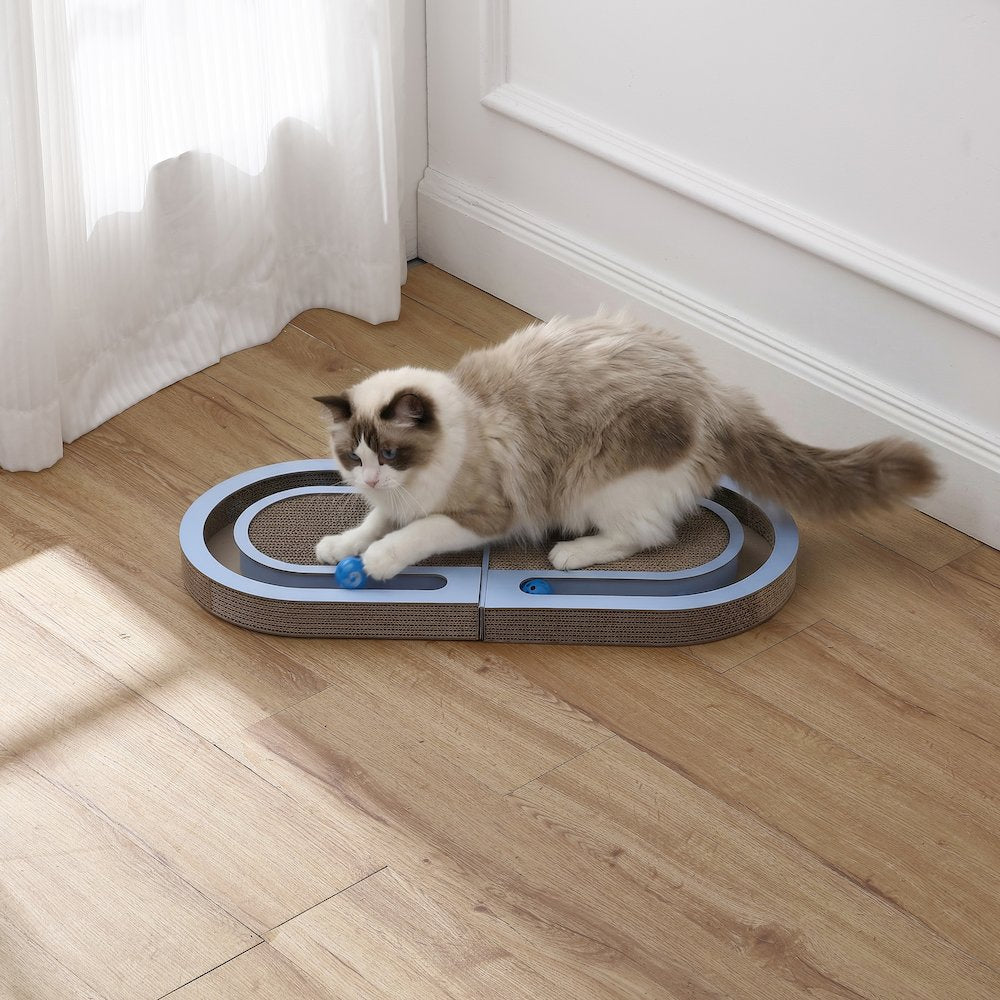 Balla 26” Cardboard Cat Scratcher Lounge Pad with Ball, Sky Blue