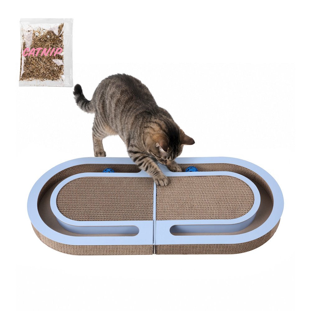 Balla 26” Cardboard Cat Scratcher Lounge Pad with Ball, Sky Blue