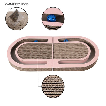 Balla 26” Cardboard Cat Scratcher Lounge Pad with Ball, Blush Pink
