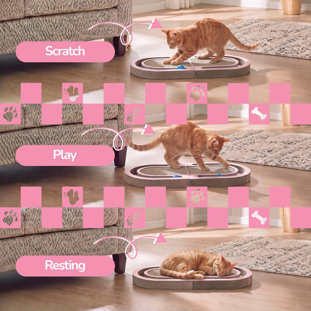 Balla 26” Cardboard Cat Scratcher Lounge Pad with Ball, Blush Pink