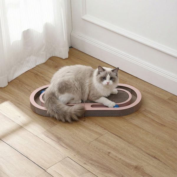 Balla 26” Cardboard Cat Scratcher Lounge Pad with Ball, Blush Pink