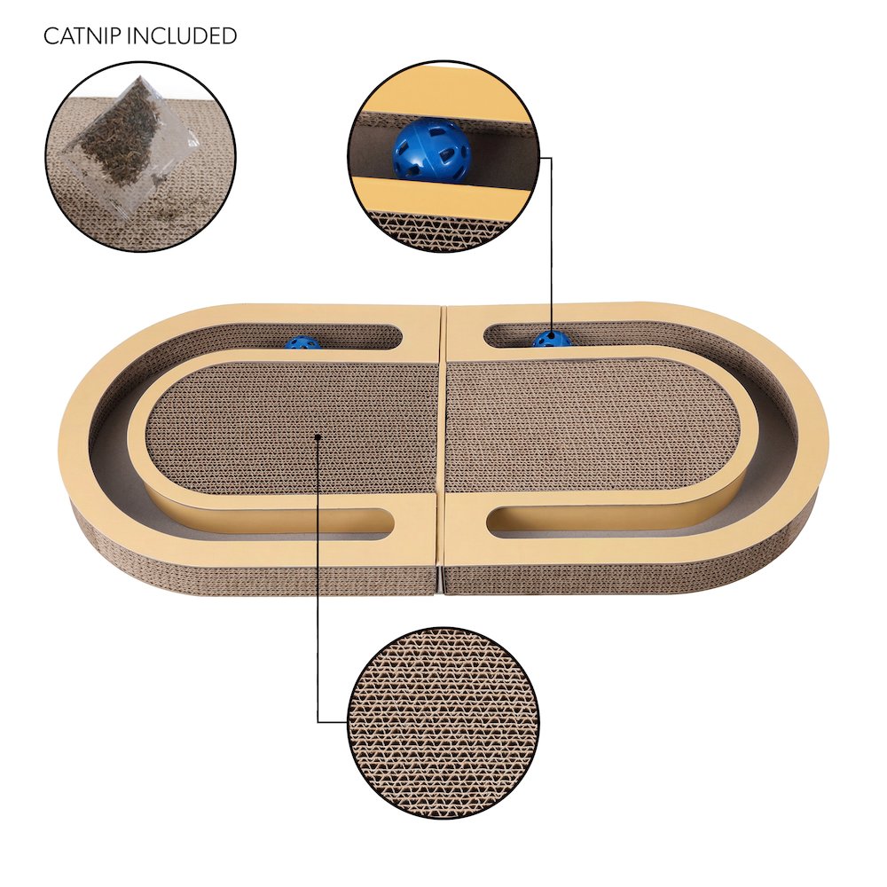 Balla 26” Cardboard Cat Scratcher Lounge Pad with Ball, Better Yellow