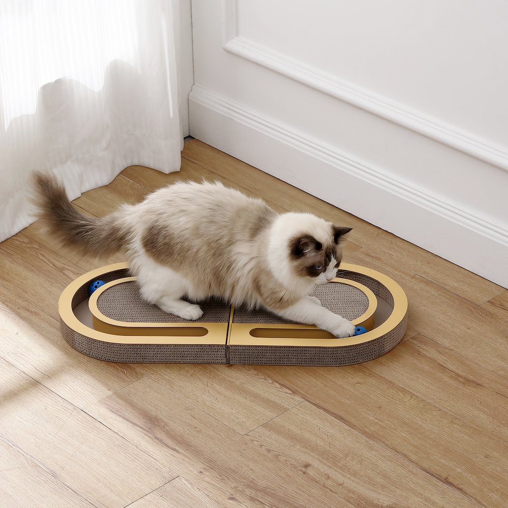Balla 26” Cardboard Cat Scratcher Lounge Pad with Ball, Better Yellow
