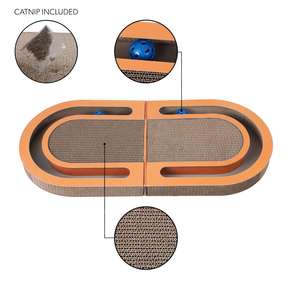Balla 26” Cardboard Cat Scratcher Lounge Pad with Ball, Tangerine Orange