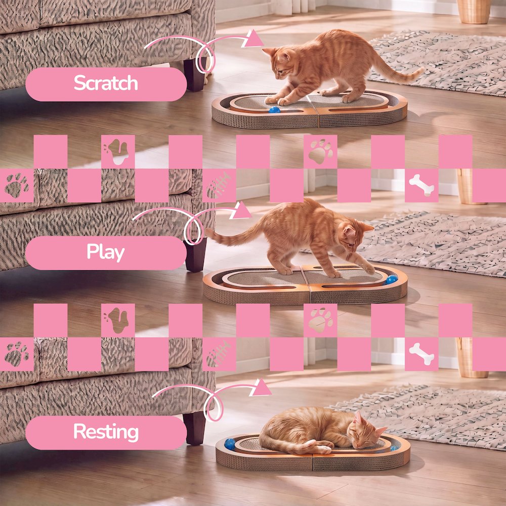 Balla 26” Cardboard Cat Scratcher Lounge Pad with Ball, Tangerine Orange