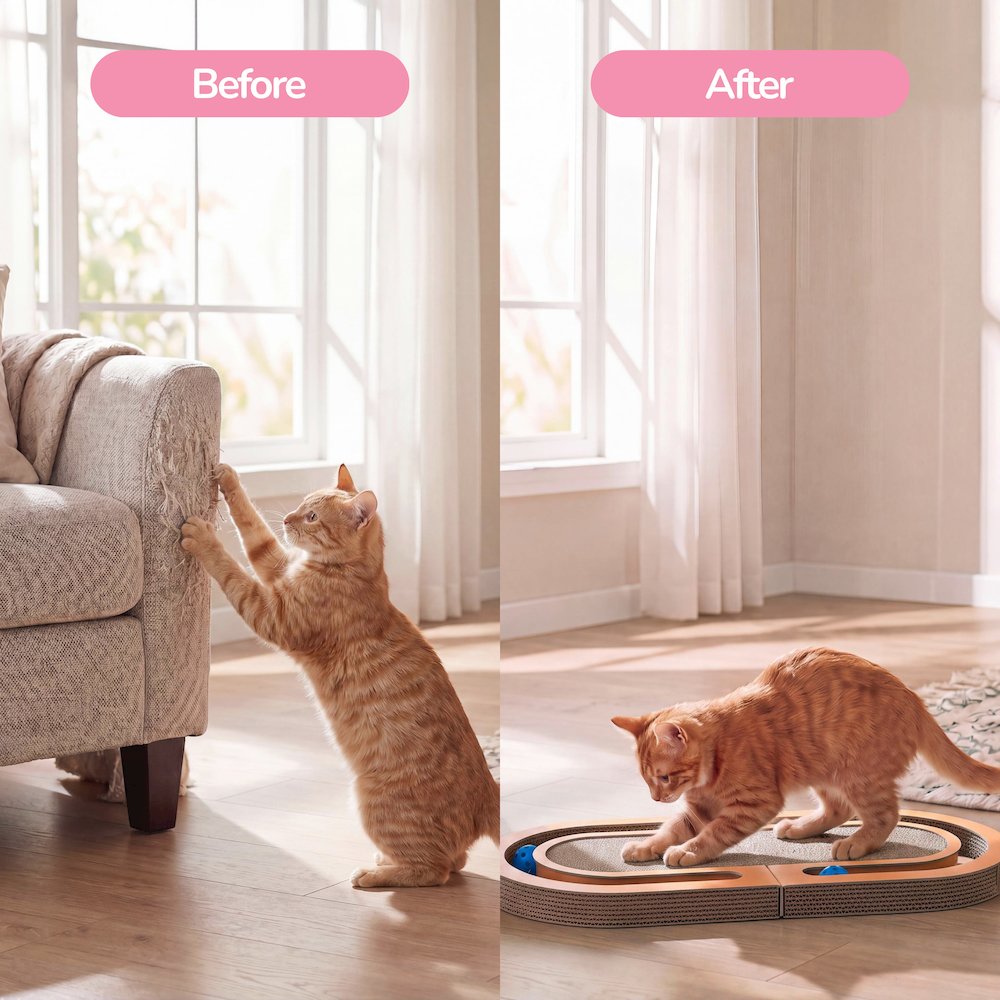 Balla 26” Cardboard Cat Scratcher Lounge Pad with Ball, Tangerine Orange