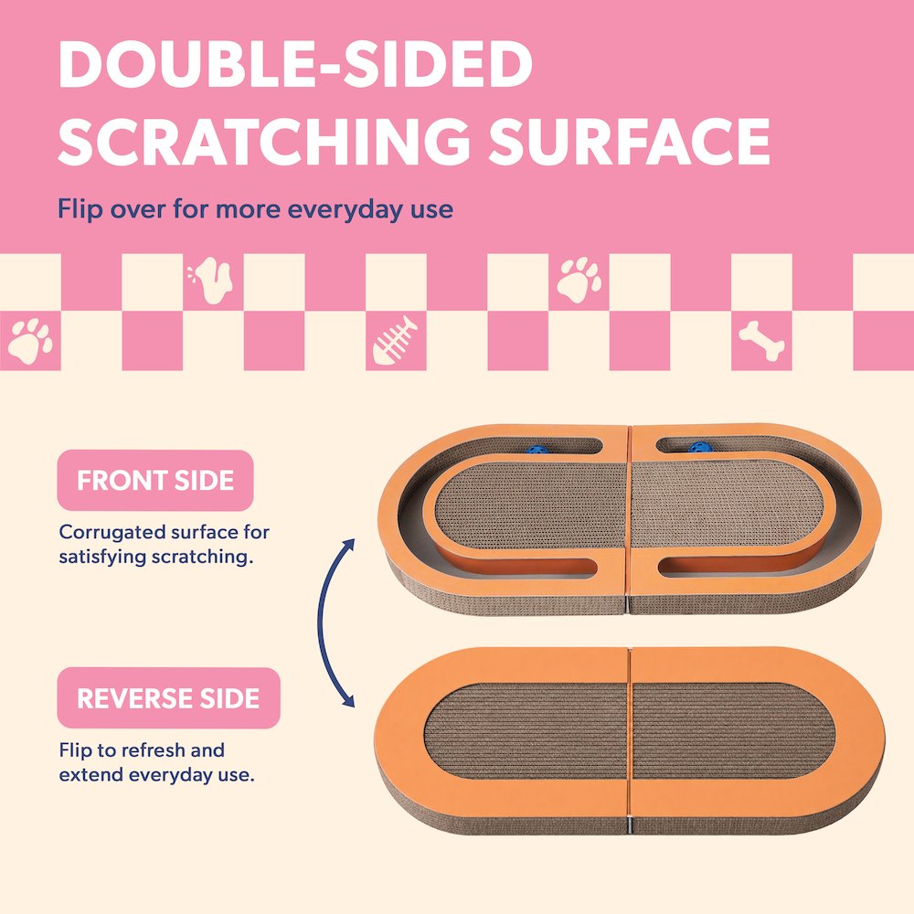 Balla 26” Cardboard Cat Scratcher Lounge Pad with Ball, Tangerine Orange