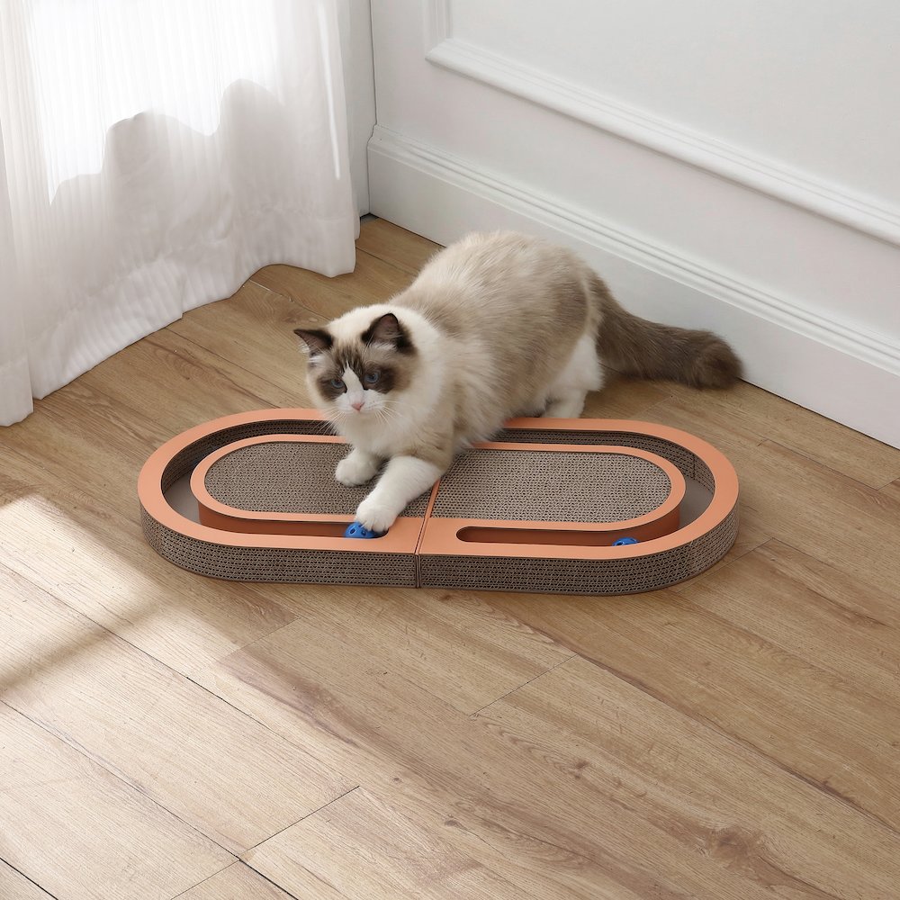 Balla 26” Cardboard Cat Scratcher Lounge Pad with Ball, Tangerine Orange