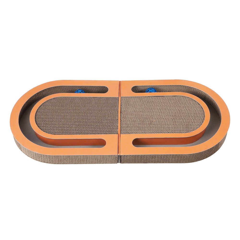 Balla 26” Cardboard Cat Scratcher Lounge Pad with Ball, Tangerine Orange