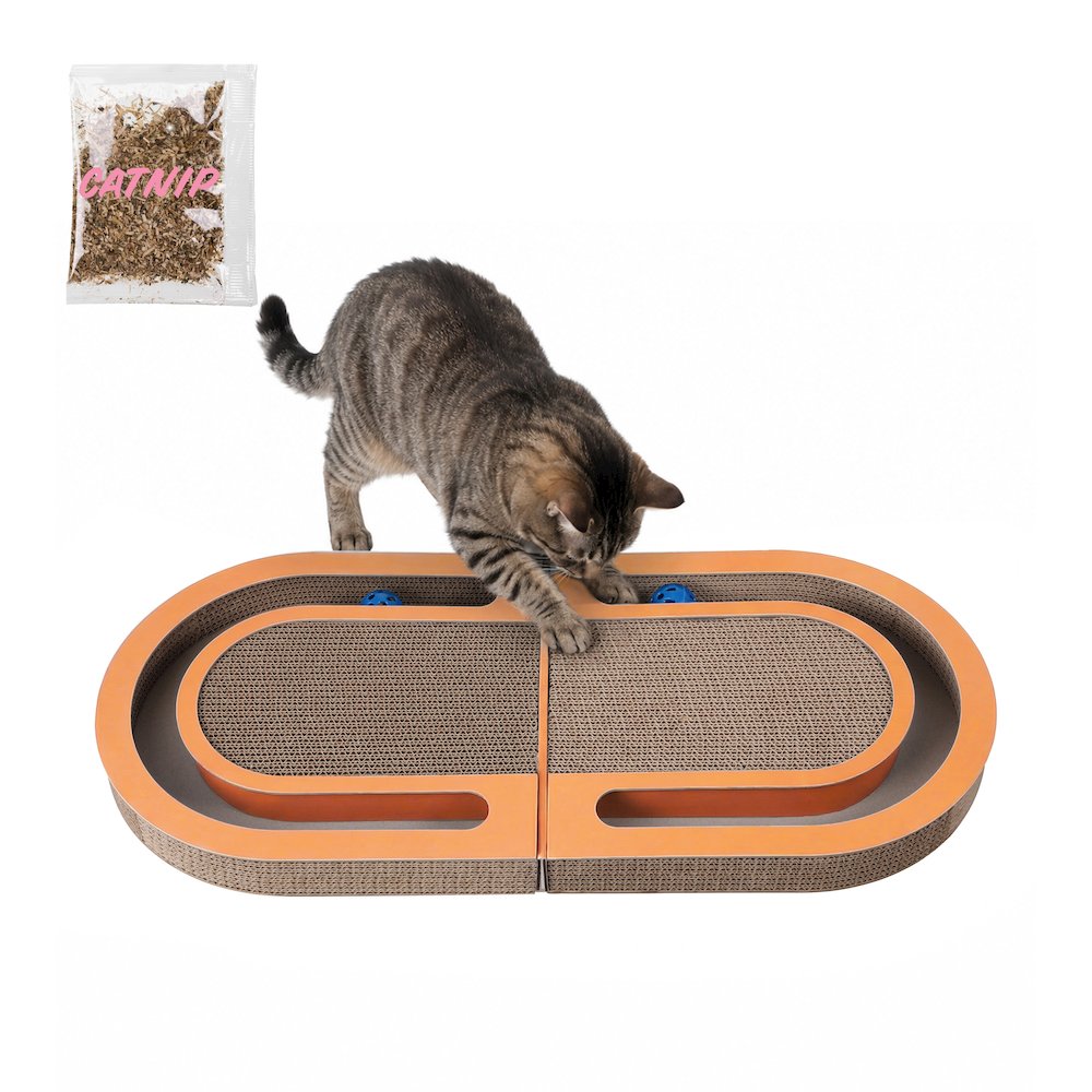 Balla 26” Cardboard Cat Scratcher Lounge Pad with Ball, Tangerine Orange