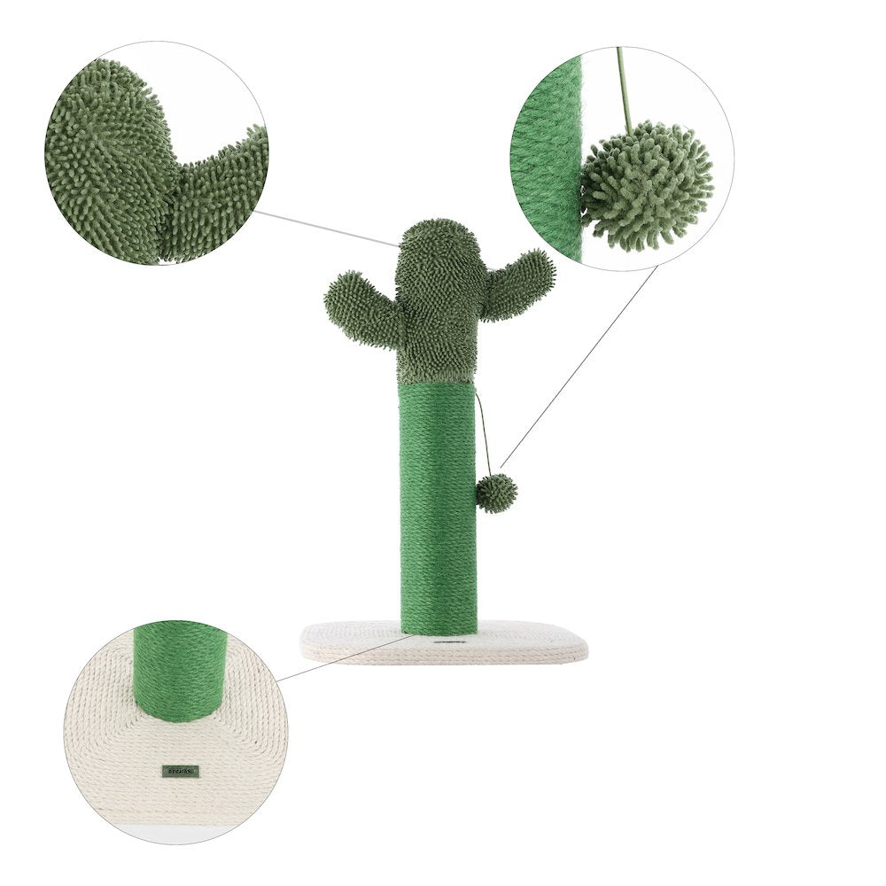 Pecos Modern Jute Cactus Cat Scratching Post With Fuzzy Toy