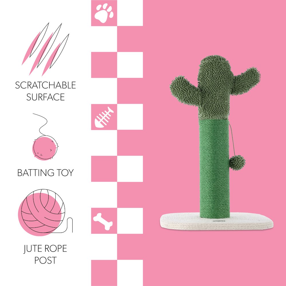 Pecos Modern Jute Cactus Cat Scratching Post With Fuzzy Toy